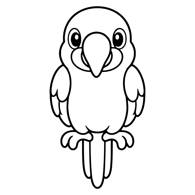 Front-Facing Parrot with Round Head and Long Straight Tail — free animal SVG cut file