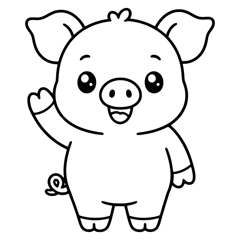 Standing Pig Waving With Hair Tuft — free animal SVG cut file
