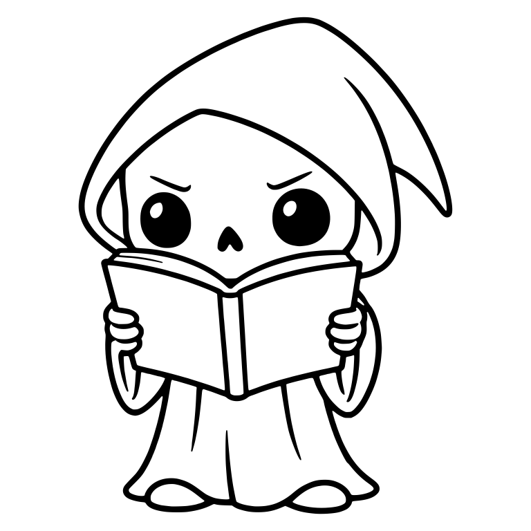 Grumpy Grim Reaper Peeking Over an Open Book — free characters SVG cut file