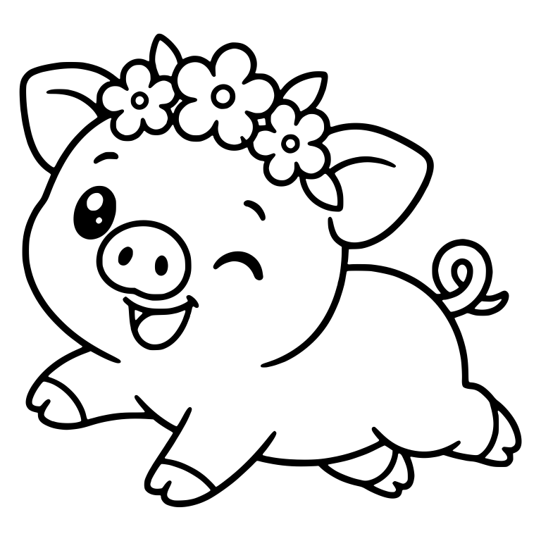 Winking Piglet Running in a Flower Crown — free animal SVG cut file