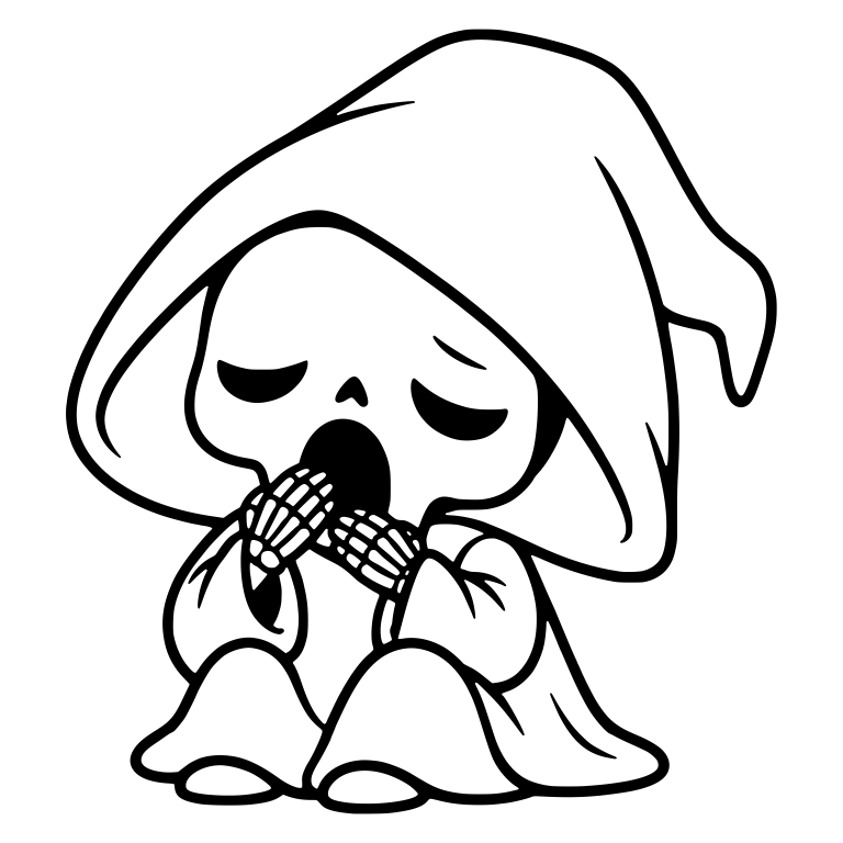 Sleepy Grim Reaper Yawning Under Big Hood — free characters SVG cut file