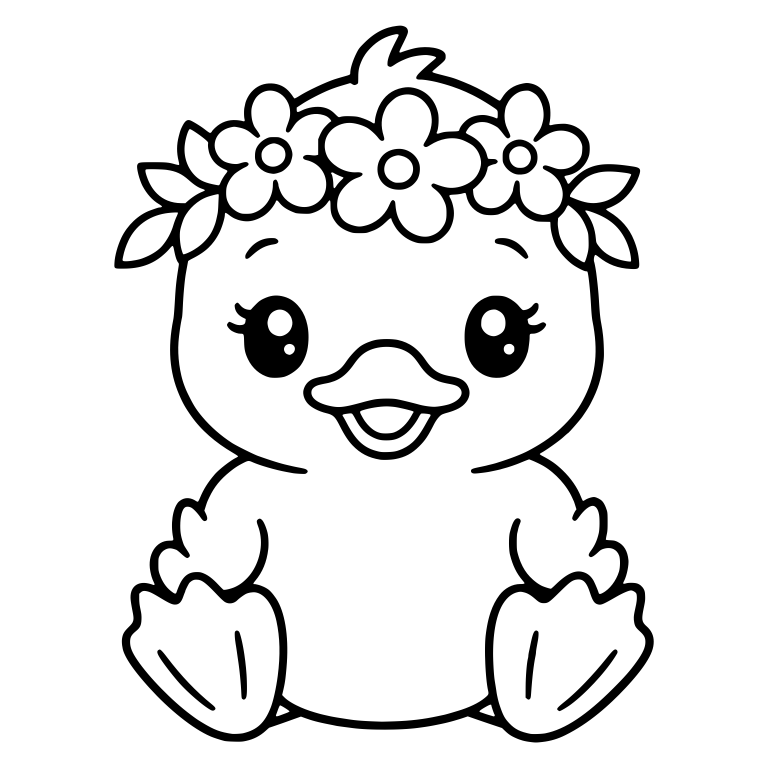 Sitting Duckling With Flower Crown and Long Lashes — free animal SVG cut file