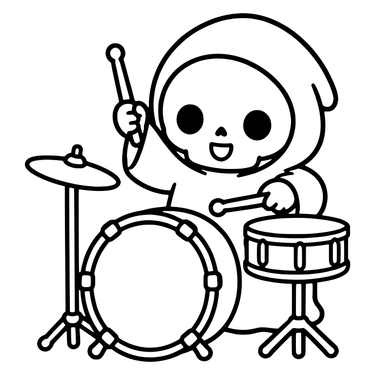 Kawaii Grim Reaper Drummer With Cymbal, Bass and Snare — free characters SVG cut file