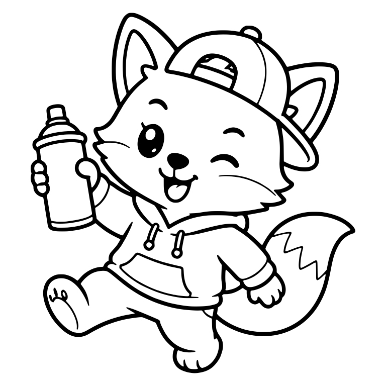 Kawaii Fox in a Cap and Hoodie Holding a Spray Can — free animal SVG cut file