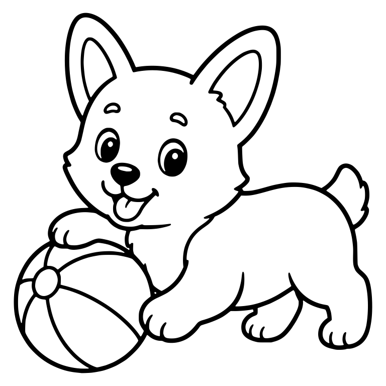 Playful Corgi Puppy with Paw on Beach Ball — free animal SVG cut file