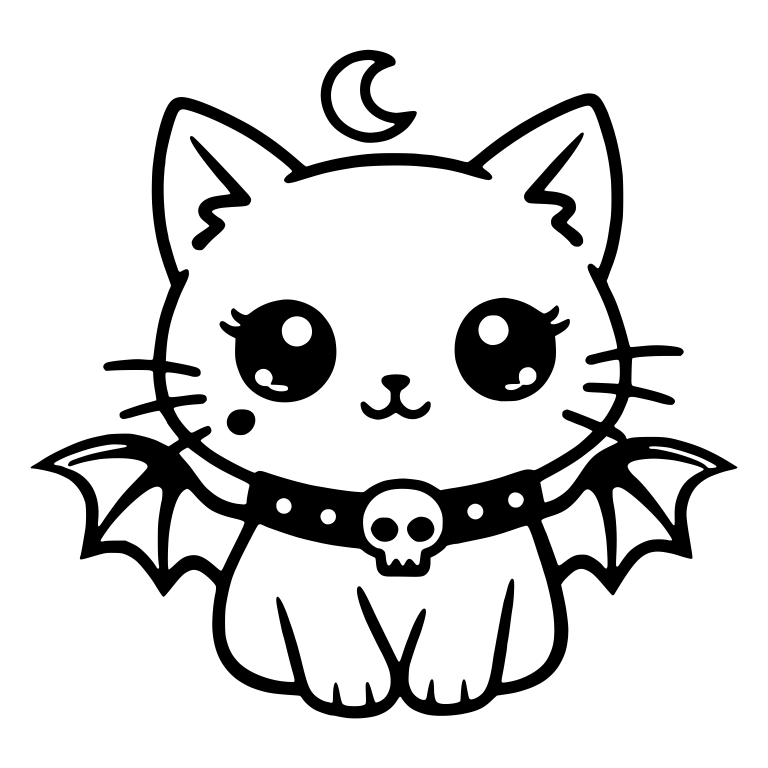Kawaii Kitten With Bat Wings And Skull Collar — free animal SVG cut file