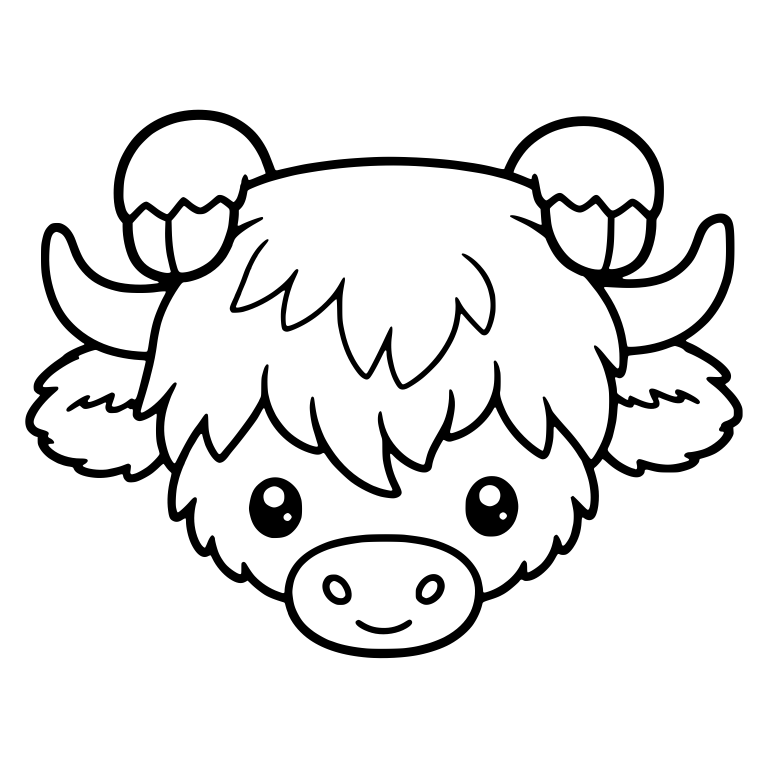 Highland Calf Face with Two Round Pom-Poms on Top — free animal SVG cut file