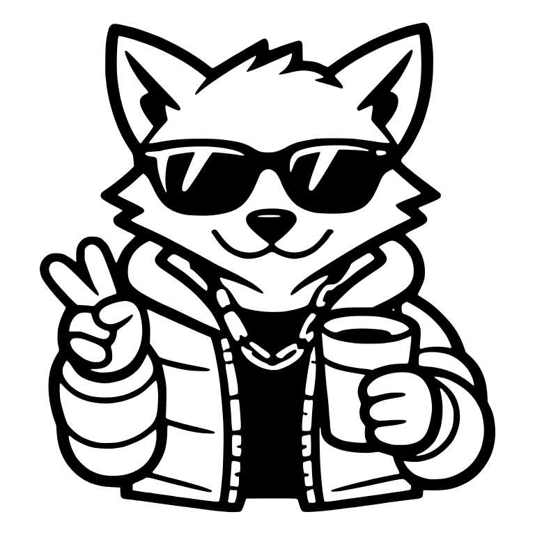 Fox In Sunglasses And Puffer Jacket With Peace Sign And Cup — free animal SVG cut file