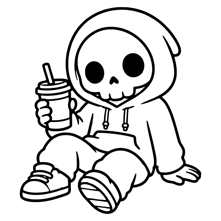 Sitting Hoodie Reaper Holding Iced Drink — free characters SVG cut file