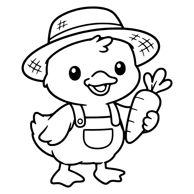Duckling in Woven Straw Hat With a Large Carrot — free animal SVG cut file