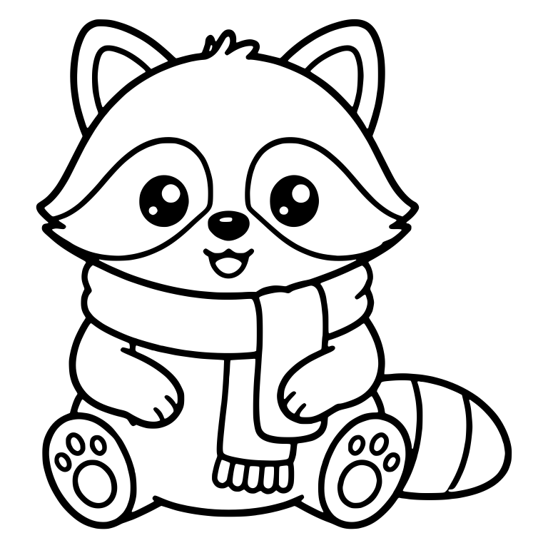Sitting Raccoon in a Cozy Fringed Scarf — free animal SVG cut file