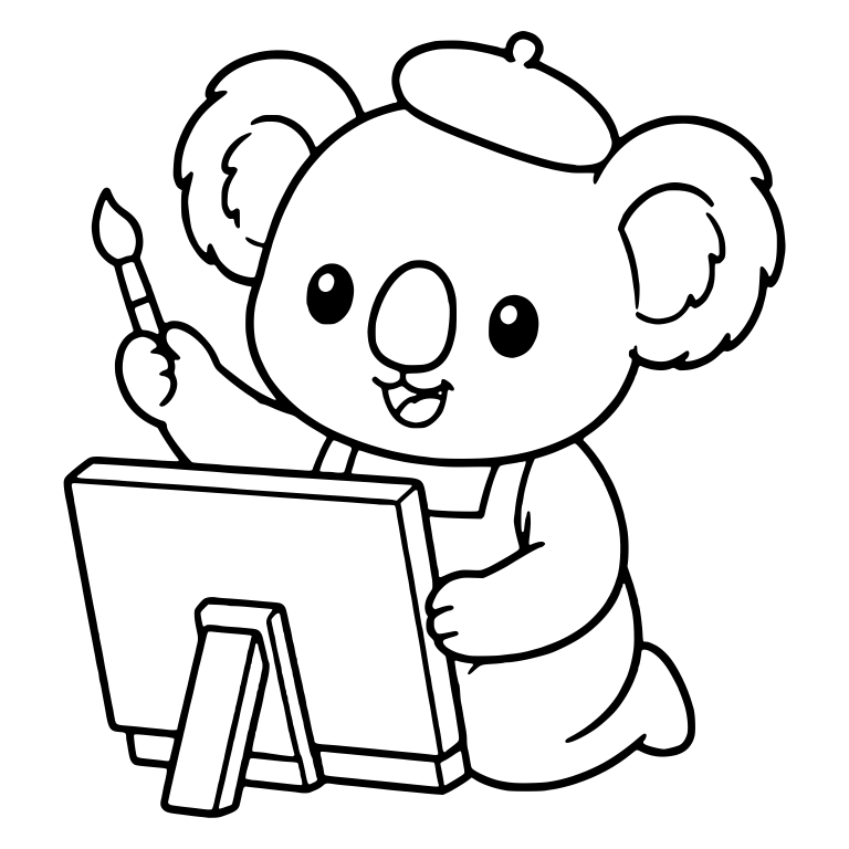 Koala in Beret Raising a Paintbrush Behind a Canvas — free animal SVG cut file