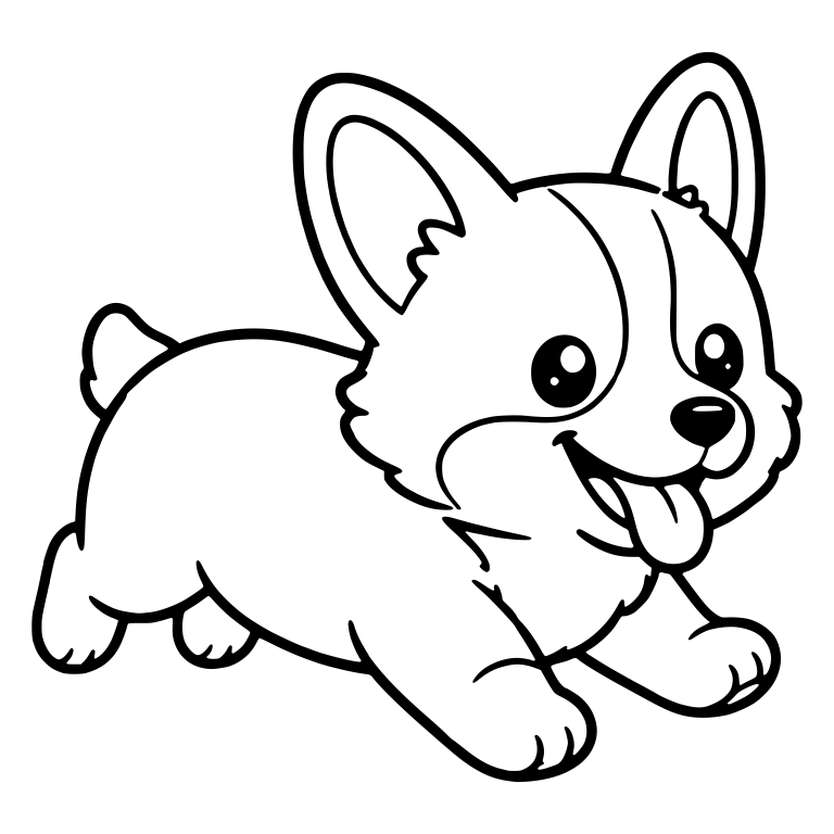 Running Corgi Puppy in Three-Quarter View Tongue Out — free animal SVG cut file