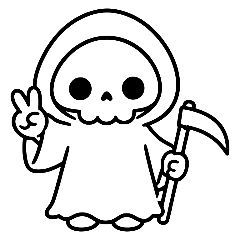 Chibi Grim Reaper with Scythe and Peace Sign — free characters SVG cut file