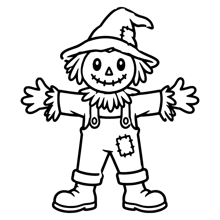Smiling Scarecrow With Patched Overalls and Open Arms — free characters SVG cut file