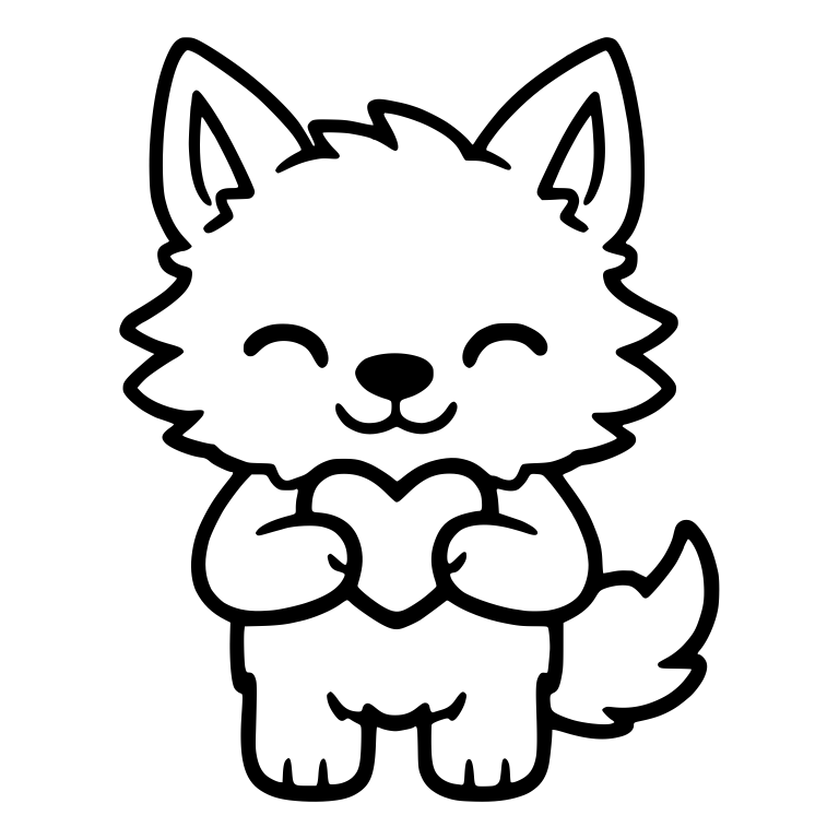 Standing Wolf Pup Hugging a Heart With Closed Eyes — free animal SVG cut file