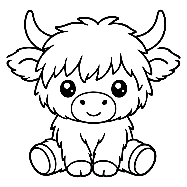 Sitting Highland Calf with Big Shiny Eyes and Soft Smile — free animal SVG cut file