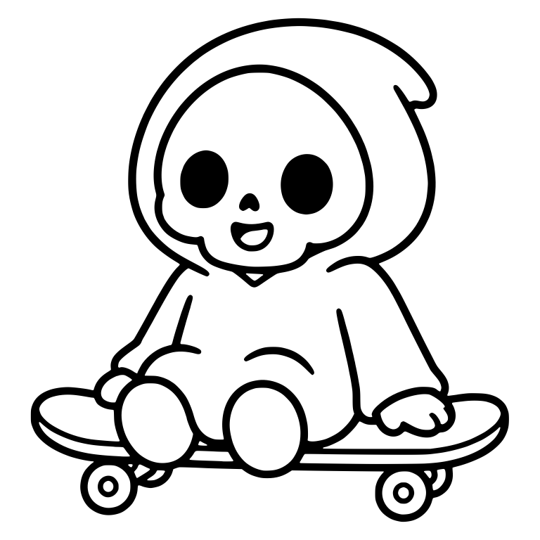 Cute Grim Reaper Sitting on Skateboard — free characters SVG cut file