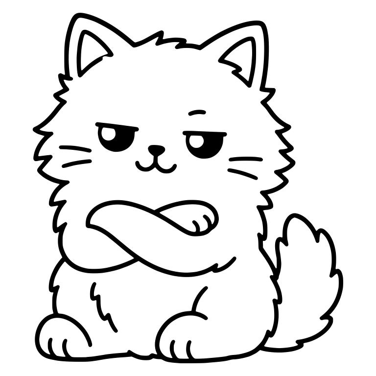 Fluffy Long-Haired Kitten Sitting with Arms Crossed — free animal SVG cut file