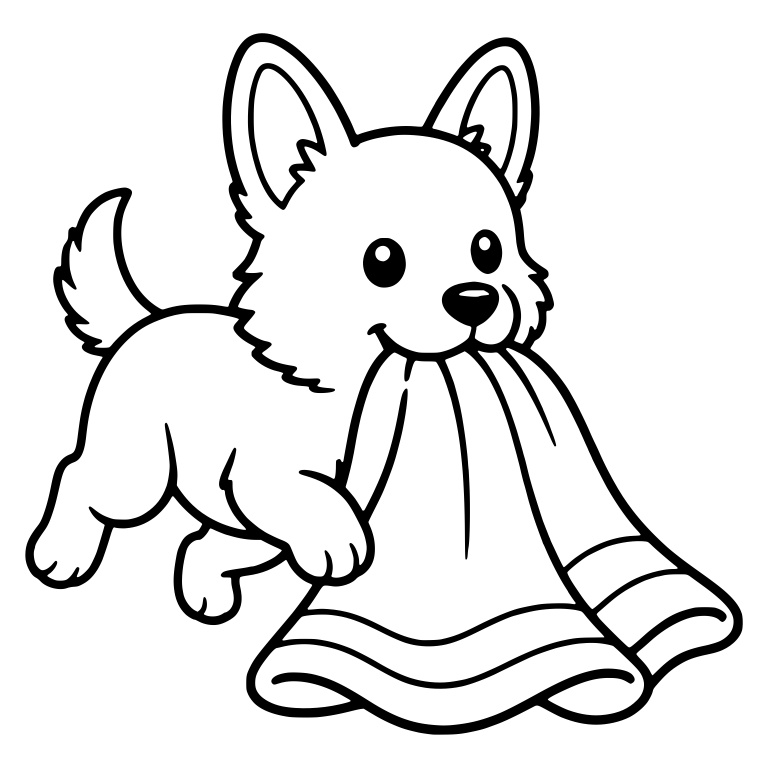 Running Puppy Carrying Striped Towel in Its Mouth — free animal SVG cut file