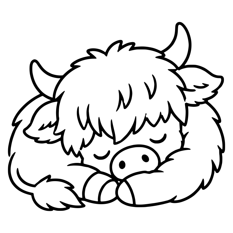 Sleepy Highland Calf Lying With Shaggy Bangs — free animal SVG cut file