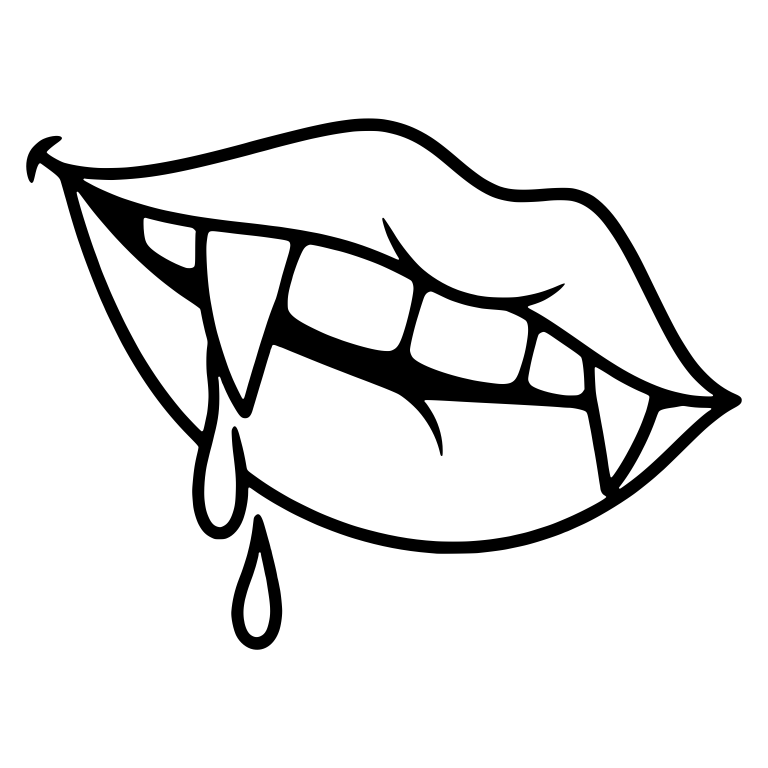 Tilted Vampire Lips With Left Fang Blood Drops — free fantasy-creature SVG cut file