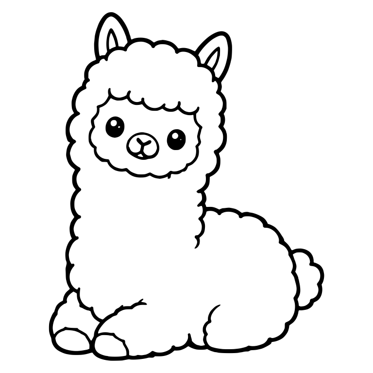 Kawaii Alpaca Lying Down Three-Quarter with Pom Tail — free animal SVG cut file