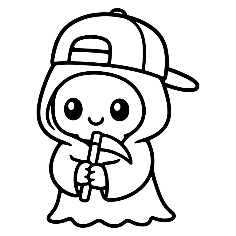 Kawaii Grim Reaper In Backwards Cap Holding Small Scythe — free characters SVG cut file