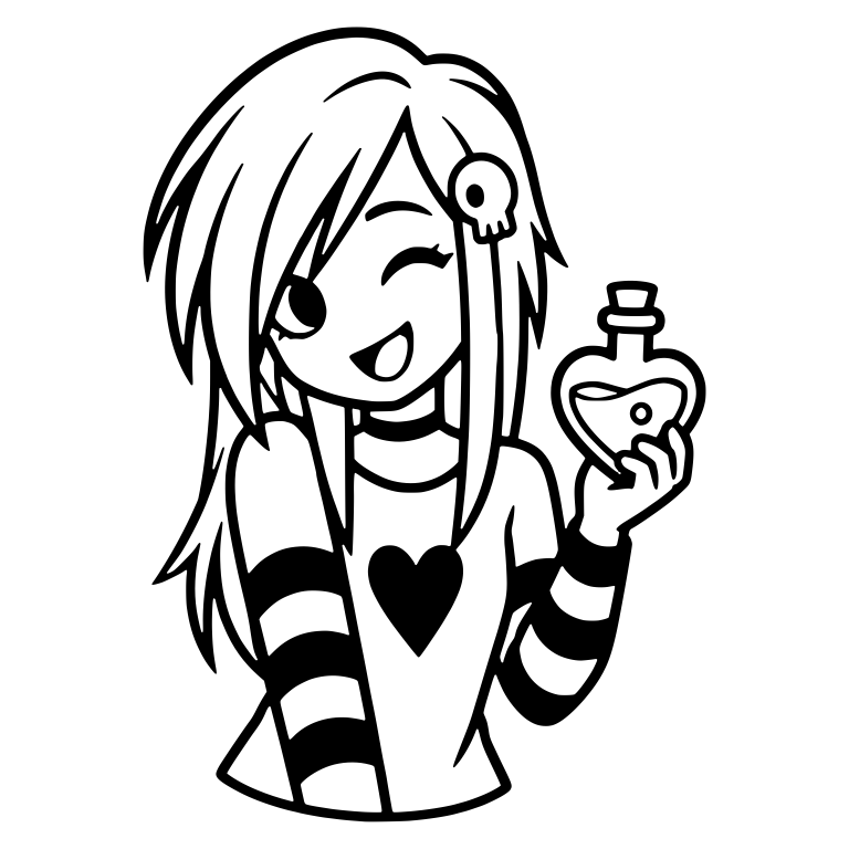 Winking Emo Girl with Heart-Shaped Potion Bottle — free characters SVG cut file