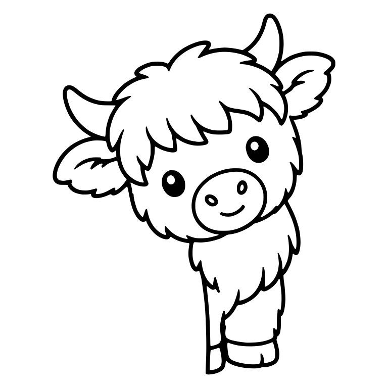 Smiling Highland Calf Peeking Out Sideways — free animal SVG cut file