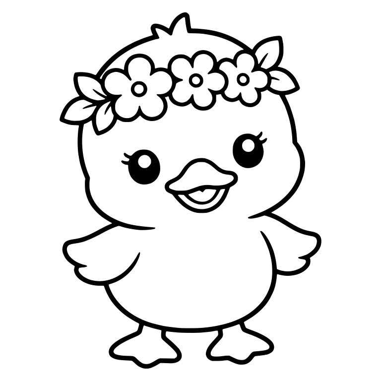Standing Duckling With Flower Crown and Eyelashes — free animal SVG cut file