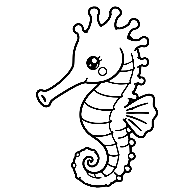 Kawaii Seahorse with Crown of Knobs and Beaded Back — free animal SVG cut file