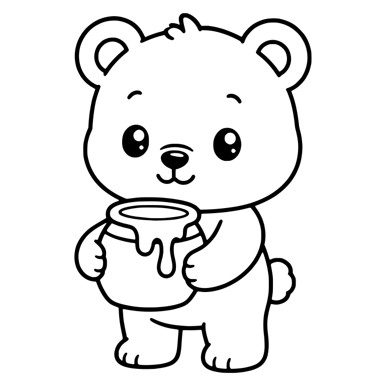 Kawaii Bear Cub Holding a Dripping Honey Pot — free animal SVG cut file