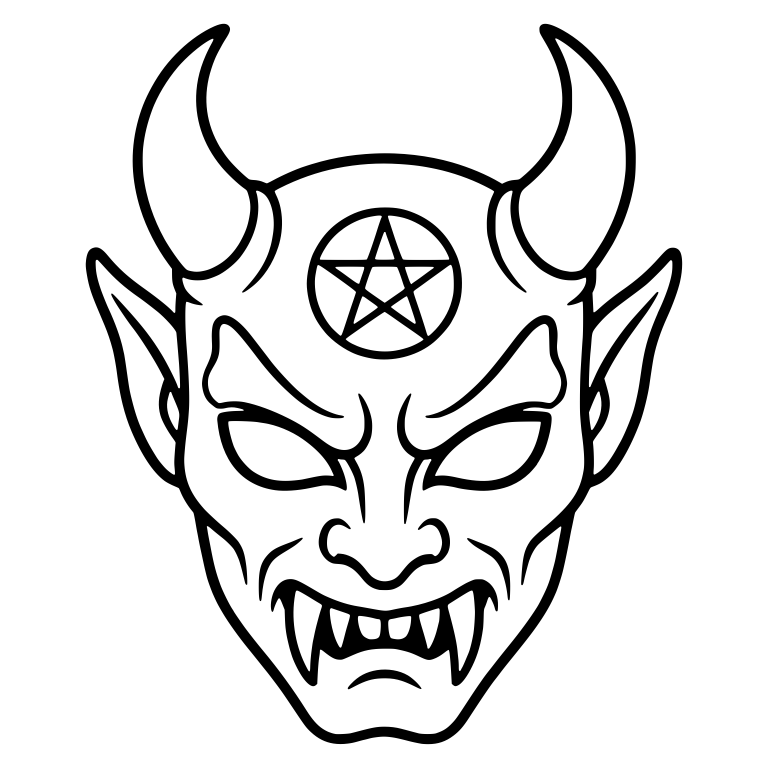 Horned Demon Mask With Pentagram And Fangs — free objects SVG cut file
