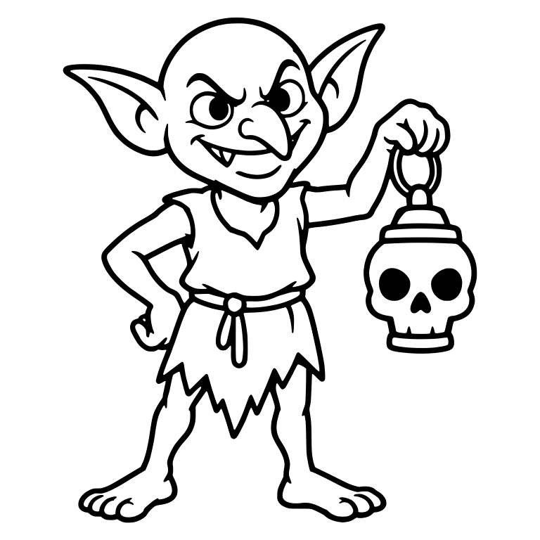 Scowling Goblin Standing With a Skull Lantern — free fantasy-creature SVG cut file