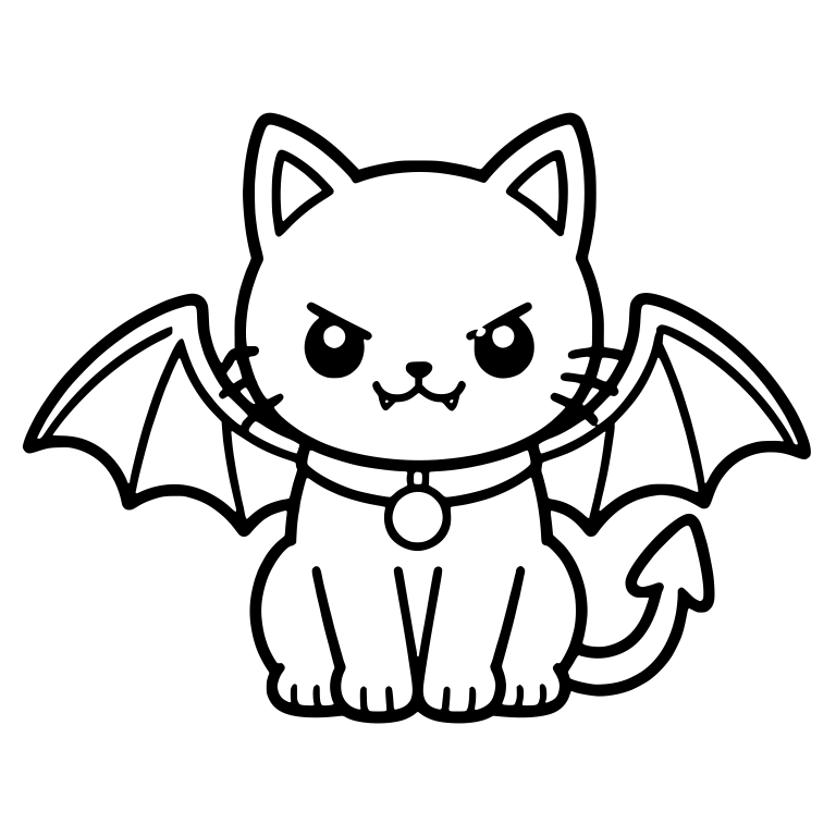Fierce Kawaii Cat With Bat Wings, Collar and Arrow Tail — free animal SVG cut file