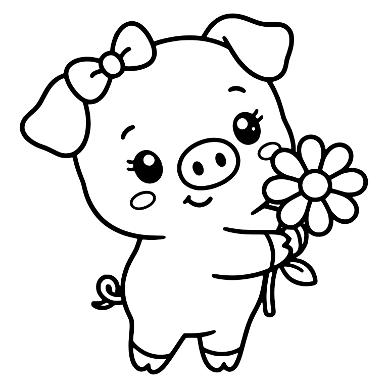Standing Piglet With Bow Holding A Daisy — free animal SVG cut file