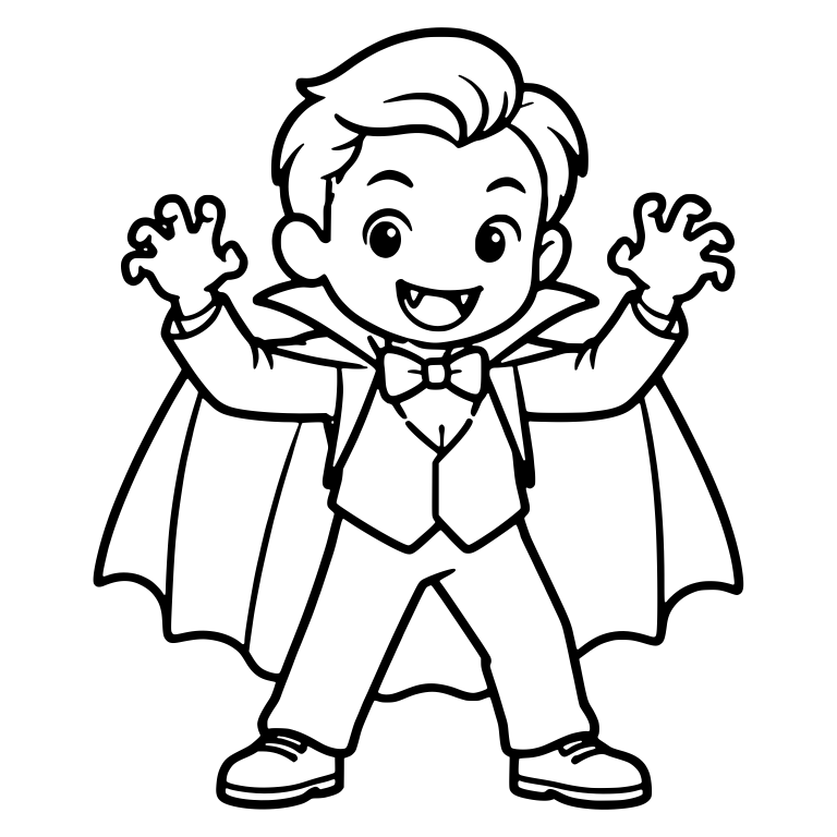 Boy Vampire Costume With Cape Bow Tie and Claw Hands — free characters SVG