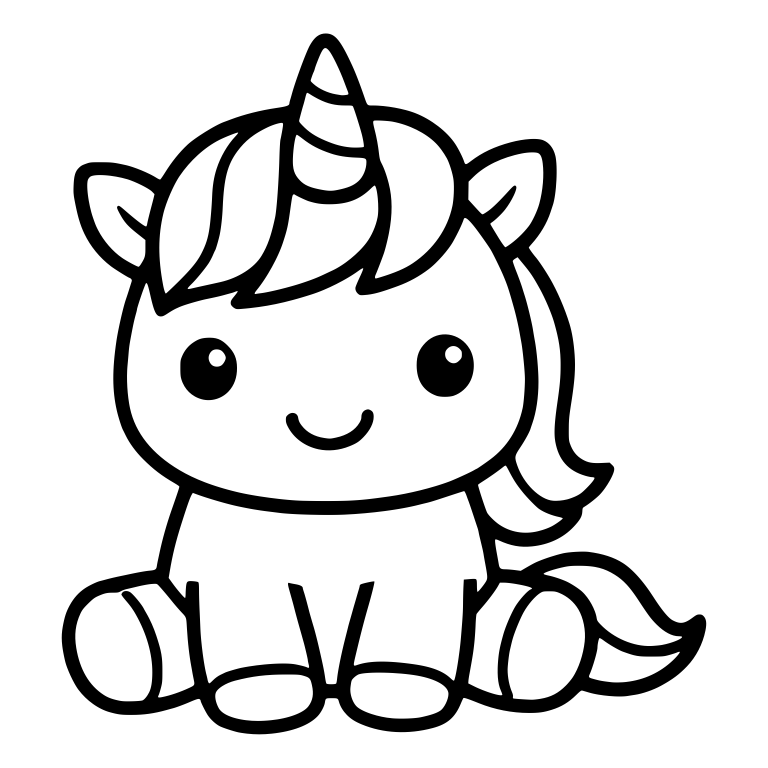 Sitting Baby Unicorn With Long Curved Bangs — free fantasy-creature SVG cut file