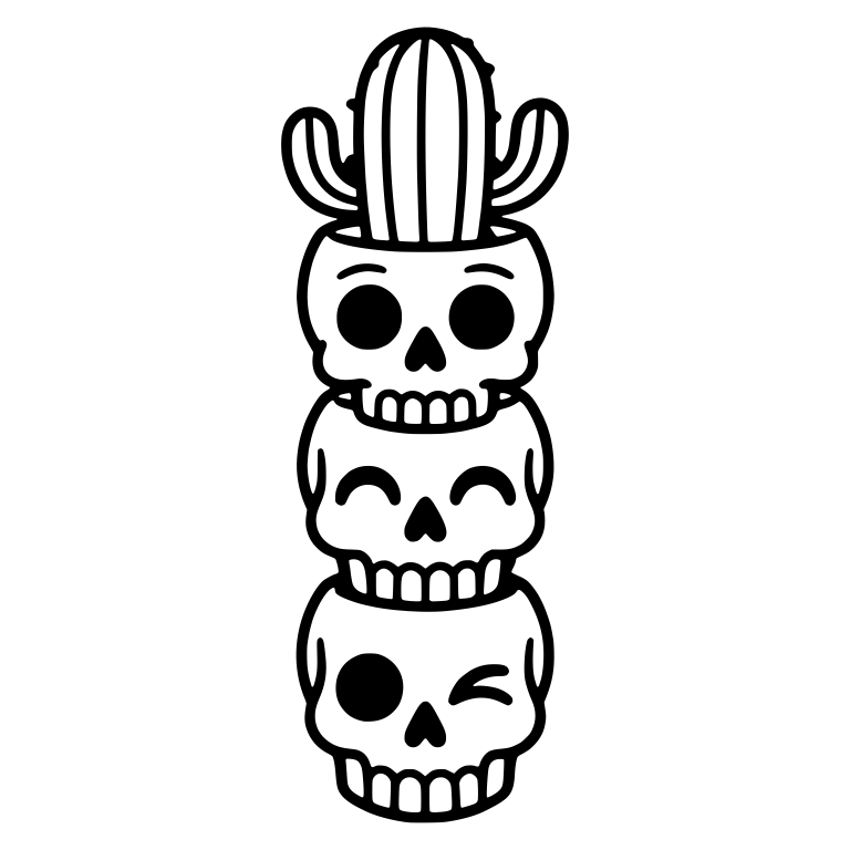 Stacked Skull Totem With Saguaro Cactus on Top — free skeleton SVG cut file