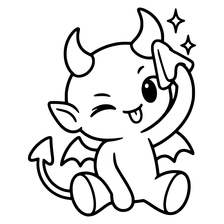 Seated Winking Devil Polishing Horn With Tongue Out — free fantasy-creature SVG cut file