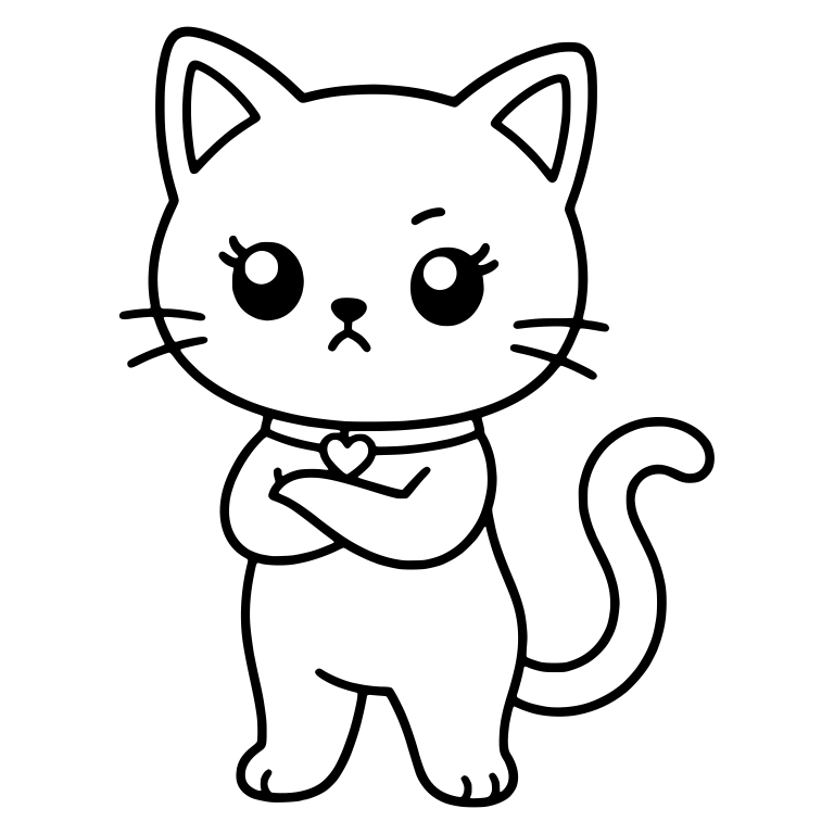 Kitten with Heart Collar and Crossed Arms — free animal SVG cut file
