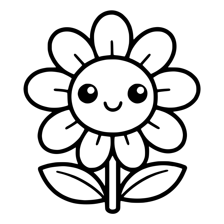 Kawaii Daisy With Rounded Petals and Small Petal Lines — free floral SVG cut file