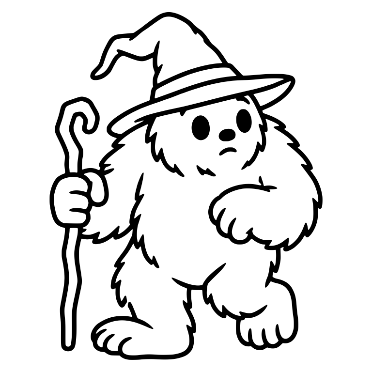 Fluffy Bigfoot in a Witch Hat With a Walking Staff — free fantasy-creature SVG cut file