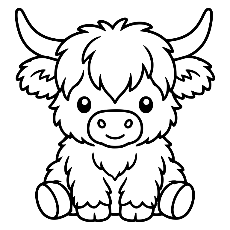Sitting Round Highland Calf With Big Horns and Smile — free animal SVG cut file
