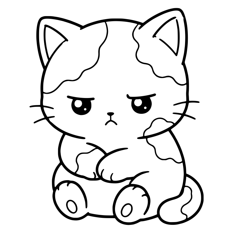 Grumpy Calico Kitten Sitting With Paws Tucked In — free animal SVG cut file