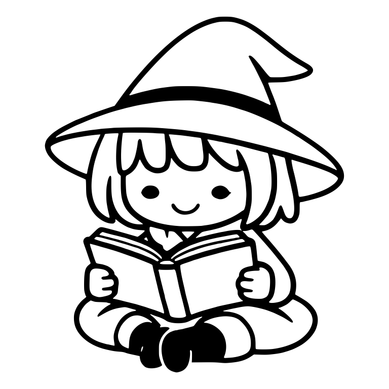 Little Witch Sitting Cross-Legged Reading a Book — free characters SVG cut file