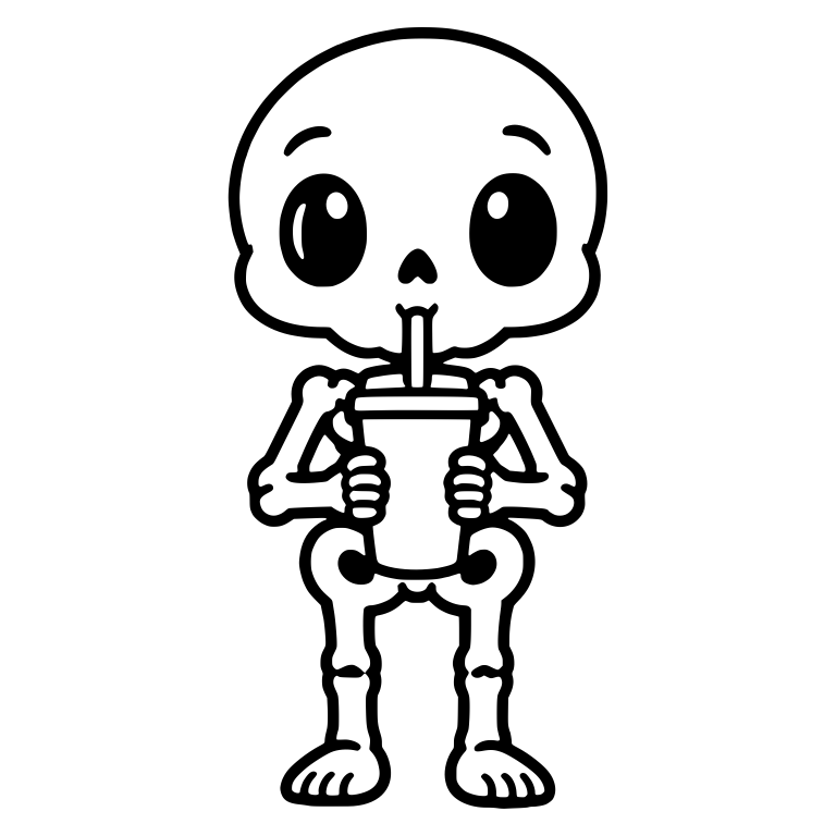 Standing Skeleton Sipping Drink Through a Straw Tumbler — free skeleton SVG cut file