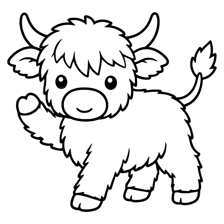 Highland Calf Waving Hello with Tail Held High — free animal SVG cut file