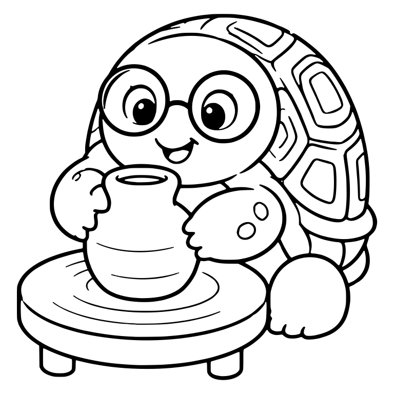 Kawaii Turtle in Glasses Shaping a Pot on Pottery Wheel — free animal SVG cut file